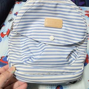 tushbaby Kids Striped Backpack - Light Blue & White